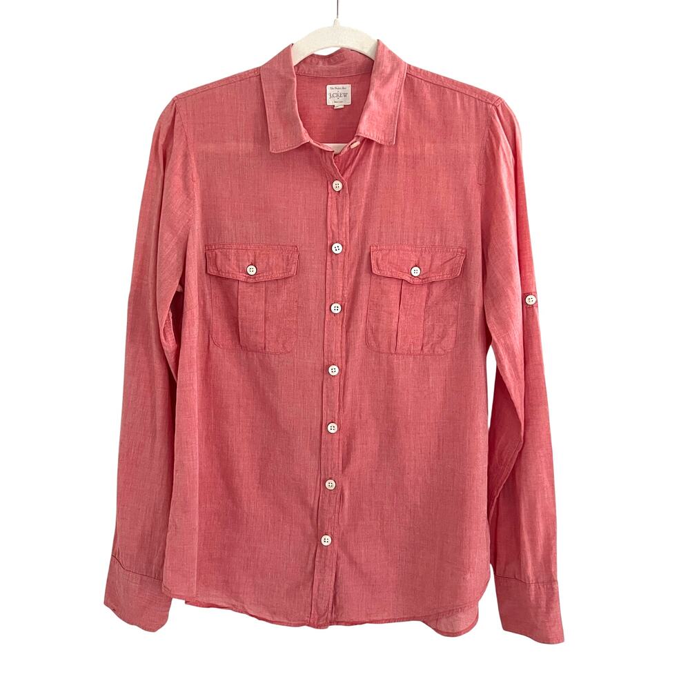 J. Crew The Perfect Shirt Coral Cotton Lightweight Tab Sleeve Women Size M